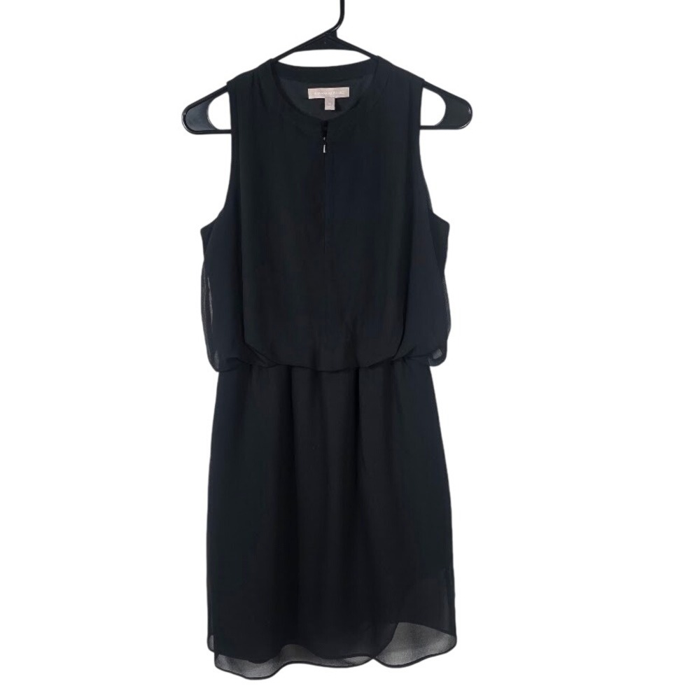 Banana Republic Sleeveless Dress Womens Black Chiffon Layered Split Neck 0